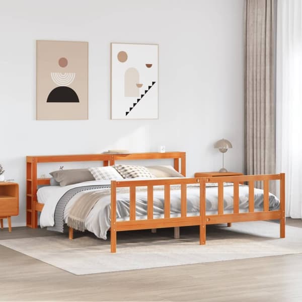 vidaXL Sängynrunko päädyllä vahanruskea 180x200 cm täysi mänty