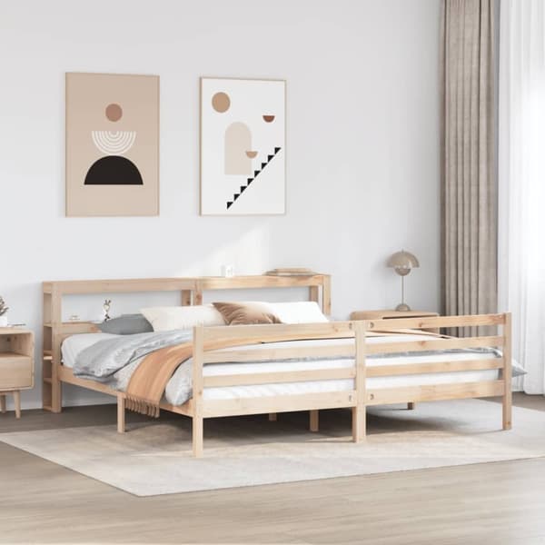 vidaXL Sängynrunko päädyllä 200x200 cm täysi mänty