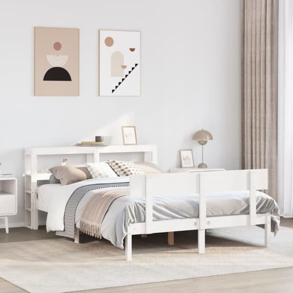 vidaXL Sängynrunko ilman patjaa valkoinen 140x190 cm täysi mänty