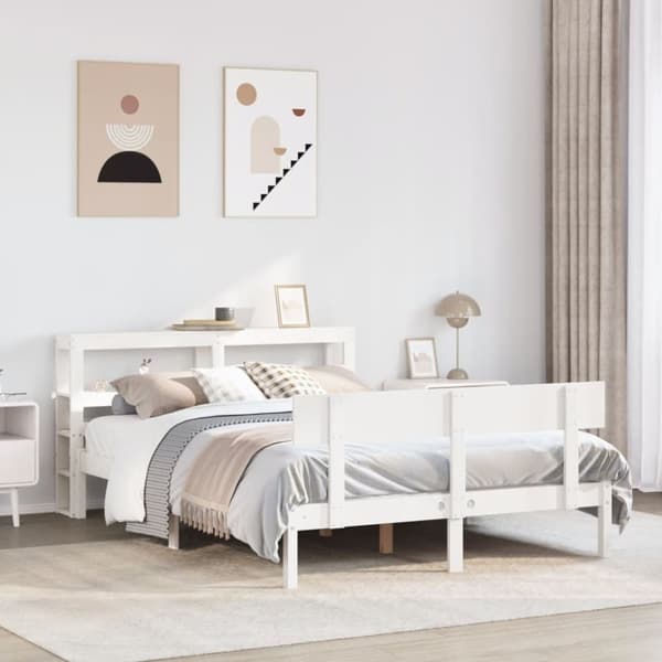 vidaXL Sängynrunko ilman patjaa valkoinen 140x190 cm täysi mänty