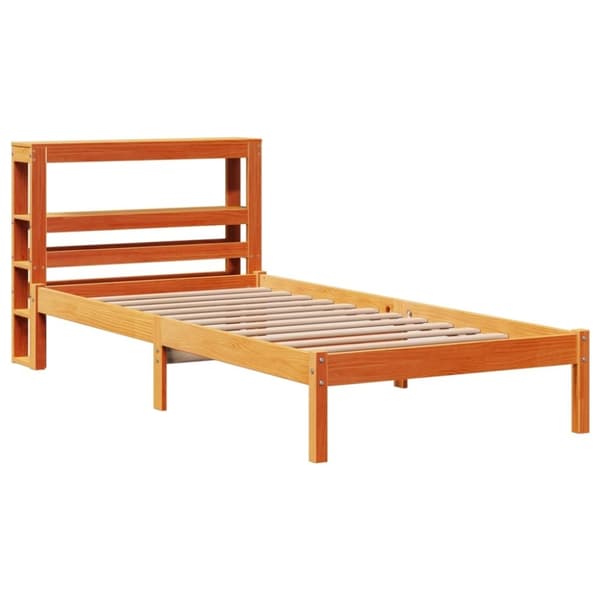 vidaXL sengeramme med sengegavl 90x200 cm massivt fyrretræ gyldenbrun