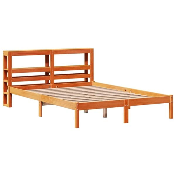 vidaXL Sängynrunko päädyllä vahanruskea 135x190 cm täysi mänty
