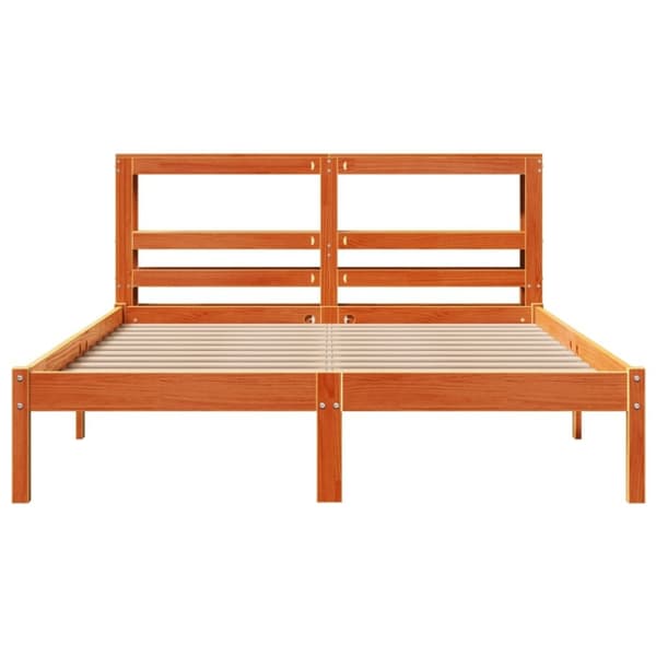 vidaXL Sängynrunko päädyllä vahanruskea 135x190 cm täysi mänty