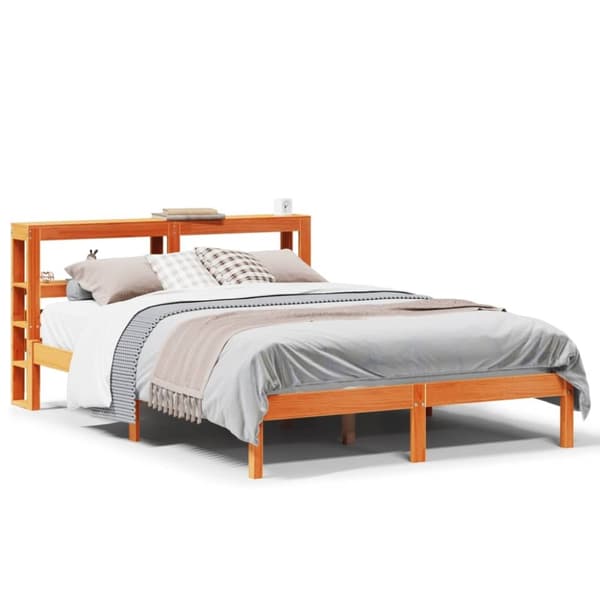 vidaXL Sängynrunko päädyllä vahanruskea 135x190 cm täysi mänty