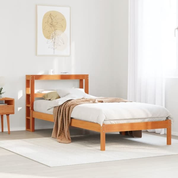 vidaXL Sengeramme med hodegavl voksbrun 90x200 cm heltre furu