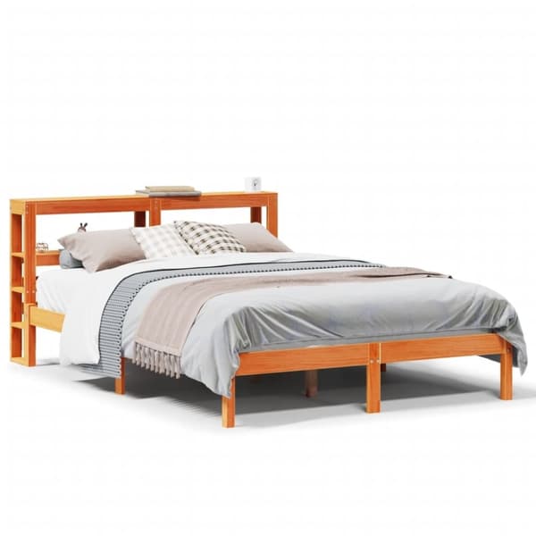vidaXL Sengeramme med hodegavl voksbrun 160x200 cm heltre furu