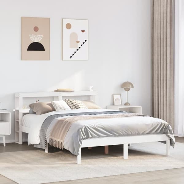 vidaXL Sängynrunko ilman patjaa valkoinen 150x200 cm täysi mänty