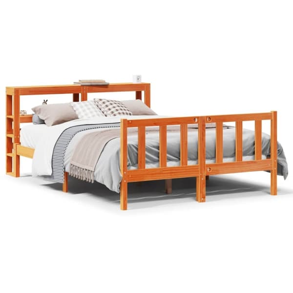 vidaXL Sengeramme med hodegavl voksbrun 135x190 cm heltre furu