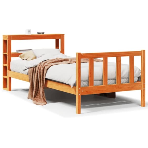 vidaXL Sengeramme med hodegavl voksbrun 90x200 cm heltre furu