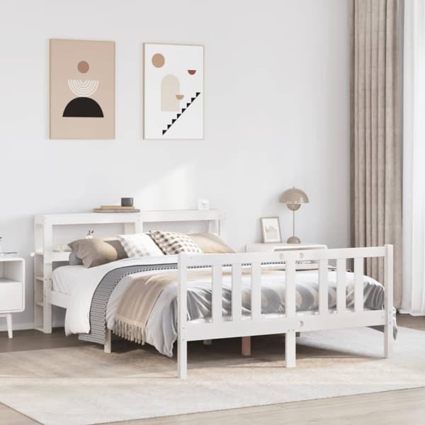 vidaXL Sengeramme med hodegavl hvit 140x200 cm heltre furu