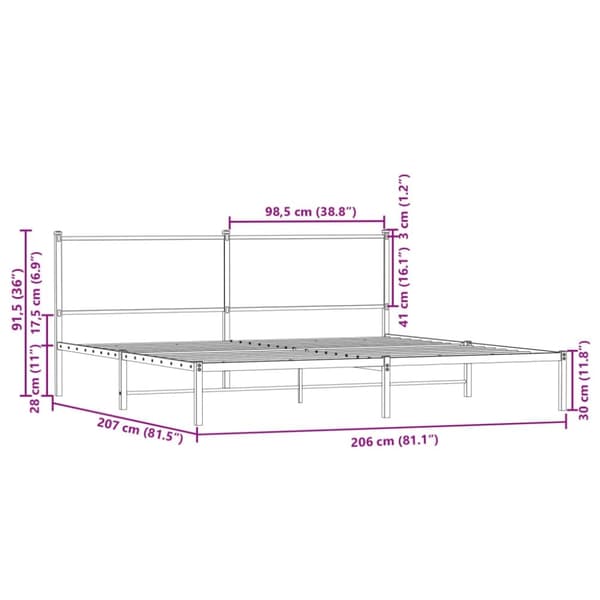 vidaXL sengeramme uden madras 200x200 cm metal røget egetræsfarve