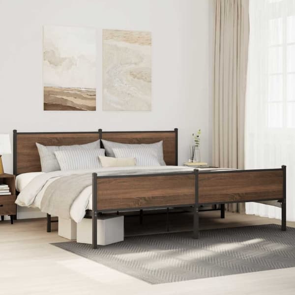 vidaXL sengeramme uden madras 193x203 cm metal brun egetræsfarve