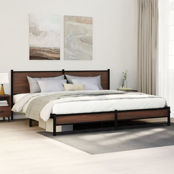 vidaXL sengeramme uden madras 193x203 cm metal brun egetræsfarve