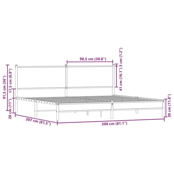 vidaXL Metallinen sängynrunko ilman patjaa ruskea tammi 200x200 cm