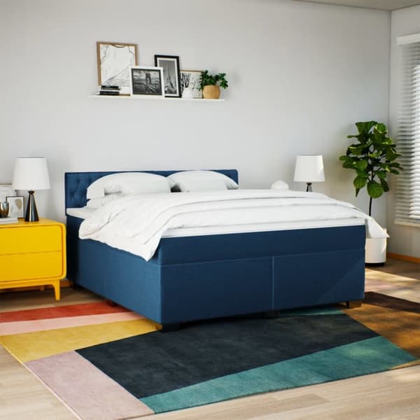 vidaXL Seng med madrass boksfjær blå 180x200 cm fløyel