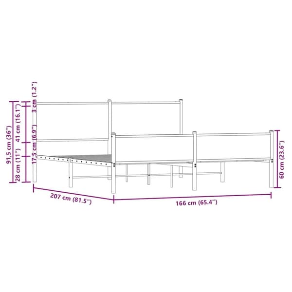 vidaXL sengeramme uden madras 160x200 cm metal røget egetræsfarve