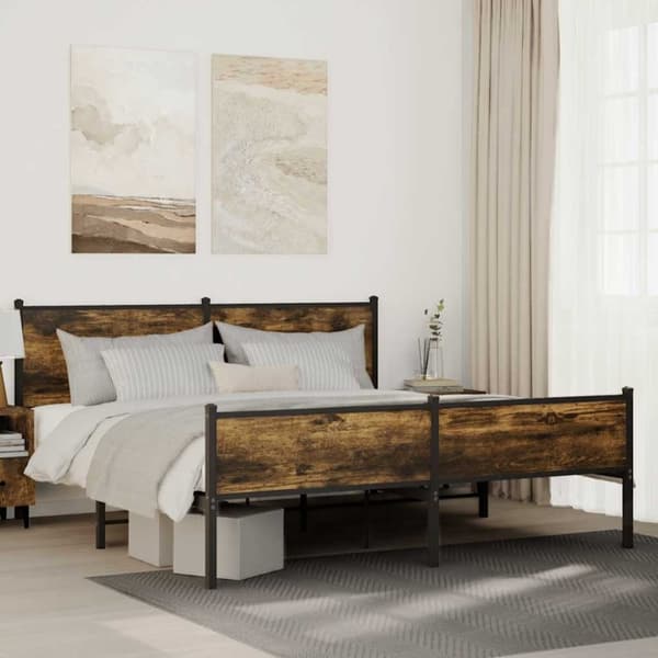 vidaXL sengeramme uden madras 160x200 cm metal røget egetræsfarve
