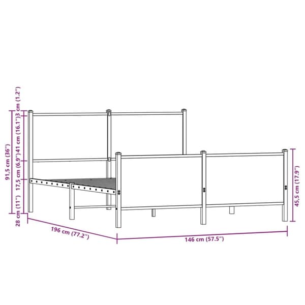 vidaXL Metallinen sängynrunko ilman patjaa savutammi 140x190 cm