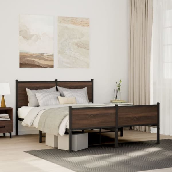 vidaXL sengeramme uden madras 150x200 cm metal brun egetræsfarve