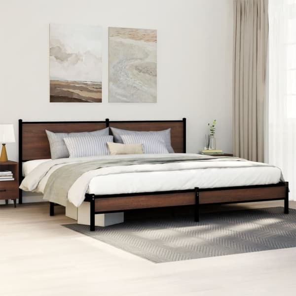 vidaXL Sengeramme i metall uten madrass brun eik 193x203 cm