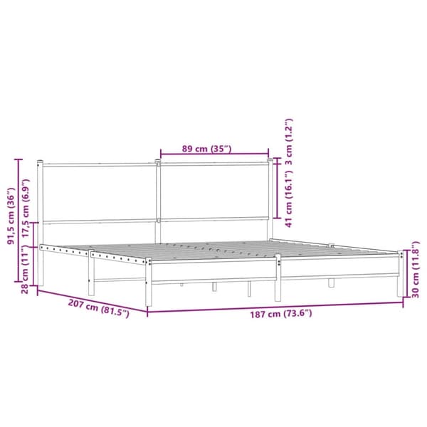 vidaXL sengeramme uden madras 180x200 cm metal røget egetræsfarve