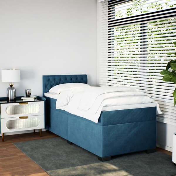 vidaXL kontinentalseng med madras 90x200 cm fløjl mørkeblå