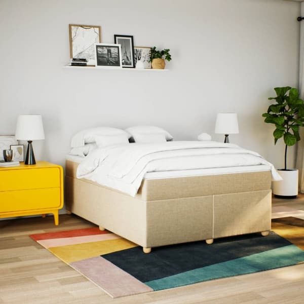 vidaXL Jenkkisänky patjalla kerma 140x200 cm kangas