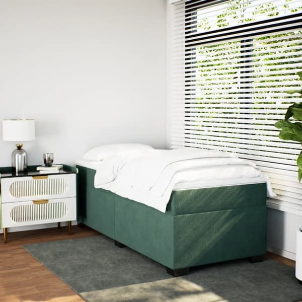 vidaXL Ramsäng med madrass mörkgrön 90x200 cm sammet