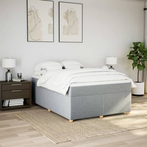vidaXL Seng med madrass boksfjær lysegrå 140x200 cm stoff