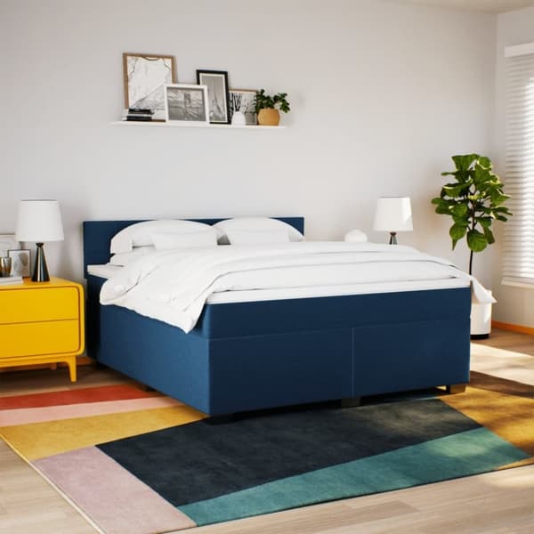 vidaXL Seng med madrass boksfjær blå 180x200 cm fløyel