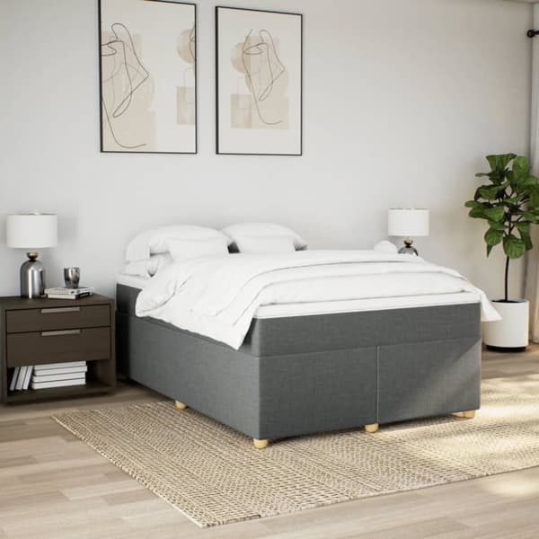 vidaXL Seng med madrass boksfjær mørkegrå 140x200 cm stoff