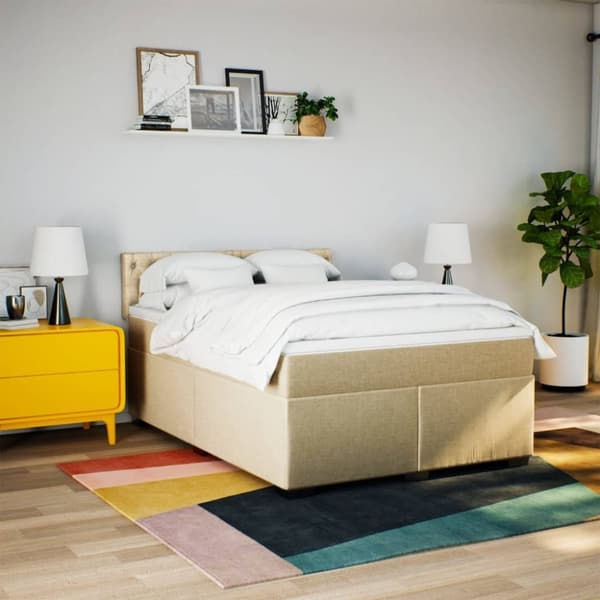 vidaXL Seng med madrass boksfjær kremhvit 180x200 cm fløyel