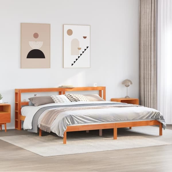vidaXL sengeramme med sengegavl 180x200 cm massivt fyrretræ gyldenbrun