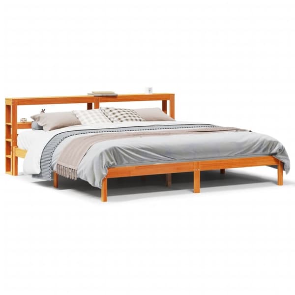 vidaXL sengeramme med sengegavl 180x200 cm massivt fyrretræ gyldenbrun