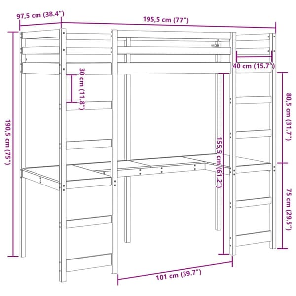 vidaXL Ramme for loftseng uten madrass voksbrun 90x190 cm heltre furu