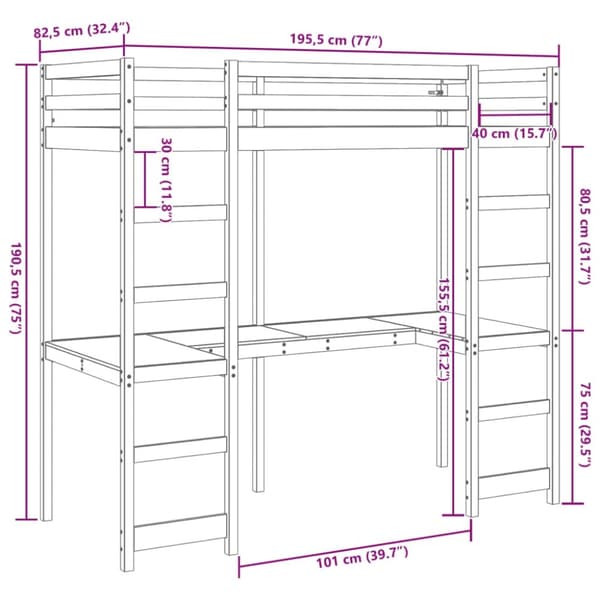 vidaXL Parvisänky ilman patjaa 75x190 cm täysi mänty