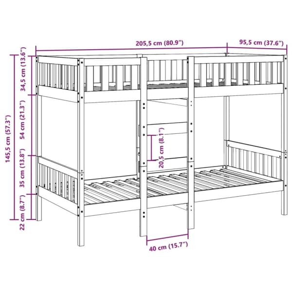 vidaXL køjeseng 90x200 cm massivt fyrretræ hvid