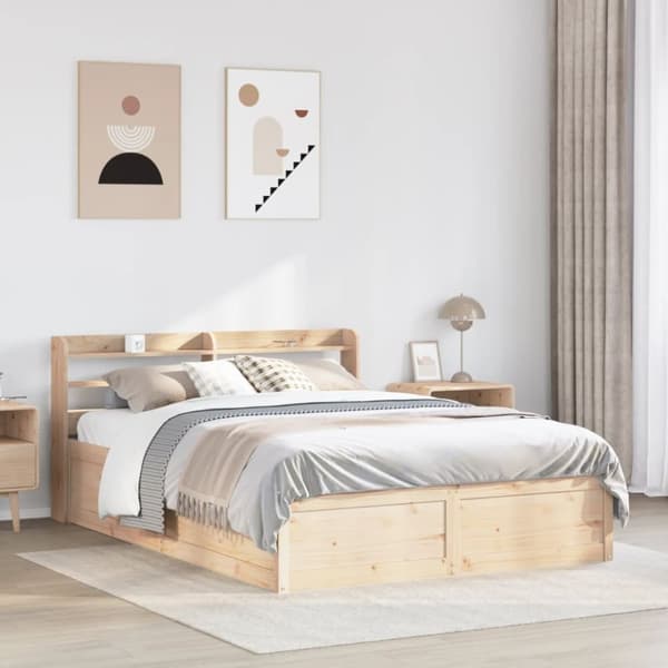vidaXL Sängram med huvudgavel 135x190 cm massiv furu