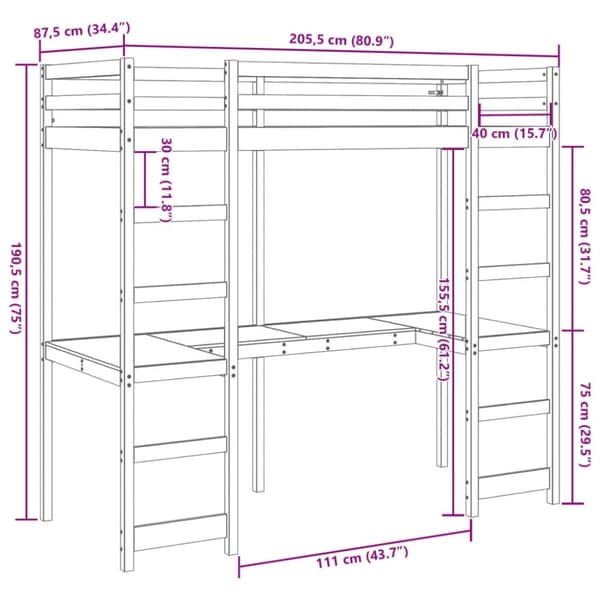 vidaXL Ramme for loftseng uten madrass hvit 80x200 cm heltre furu