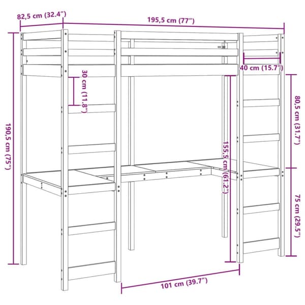 vidaXL Ramme for loftseng uten madrass hvit 75x190 cm heltre furu