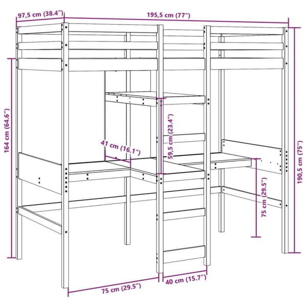vidaXL højseng uden madras 90x190 cm massivt fyrretræ