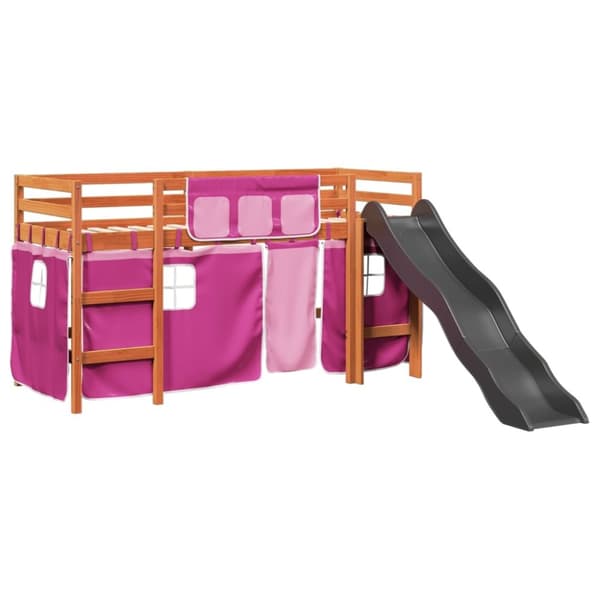 vidaXL Lasten parvisänky verhoilla pinkki 90x200 cm täysi mänty