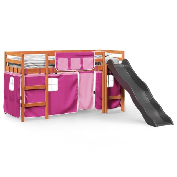 vidaXL Lasten parvisänky verhoilla pinkki 90x200 cm täysi mänty