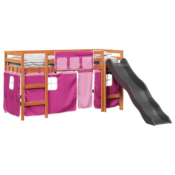 vidaXL Lasten parvisänky verhoilla pinkki 90x200 cm täysi mänty
