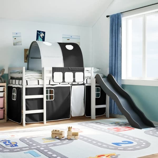 vidaXL højseng med tunnel 80x200 cm massivt fyrretræ hvid og sort