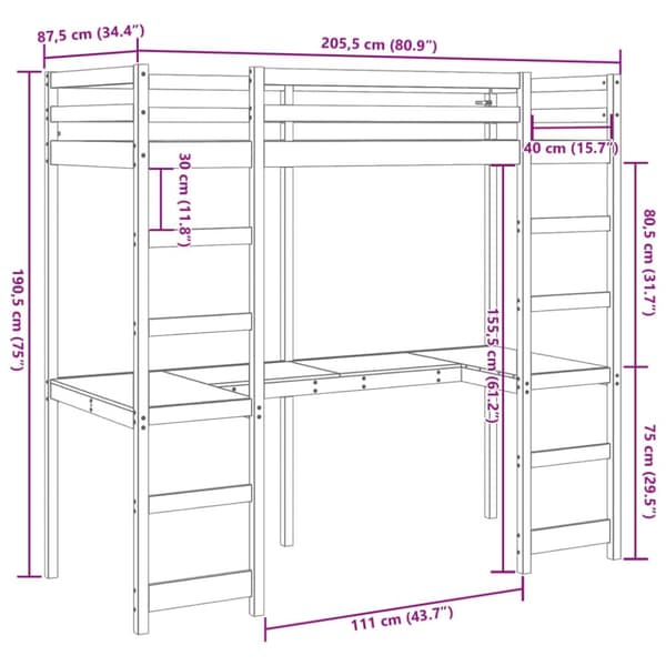 vidaXL højseng uden madras 80x200 cm massivt fyrretræ