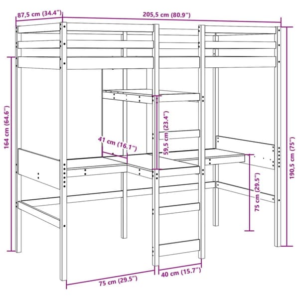 vidaXL højseng uden madras 80x200 cm massivt fyrretræ gyldenbrun