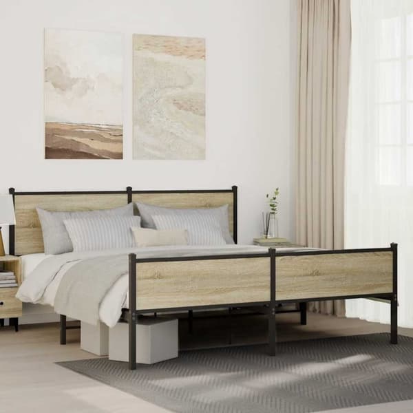 vidaXL Metallinen sängynrunko ilman patjaa Sonoma-tammi 160x200 cm
