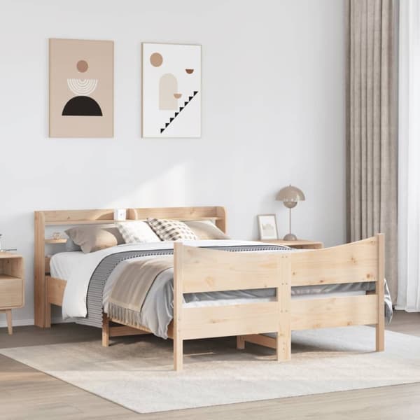 vidaXL sengeramme med sengegavl 150x200 cm massivt fyrretræ