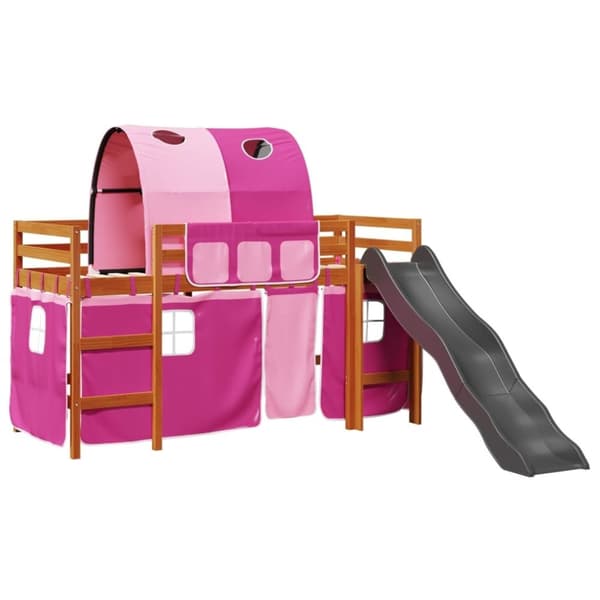 vidaXL Loftsäng med tunnel rosa 80x200 cm massiv furu